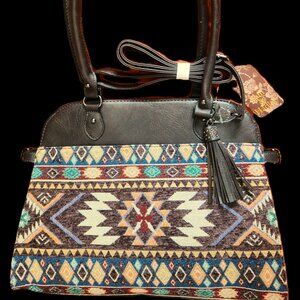 Sam & Hadley SOUTHWEST Fabric & Faux Leather Shoulder Bag with handles NEW